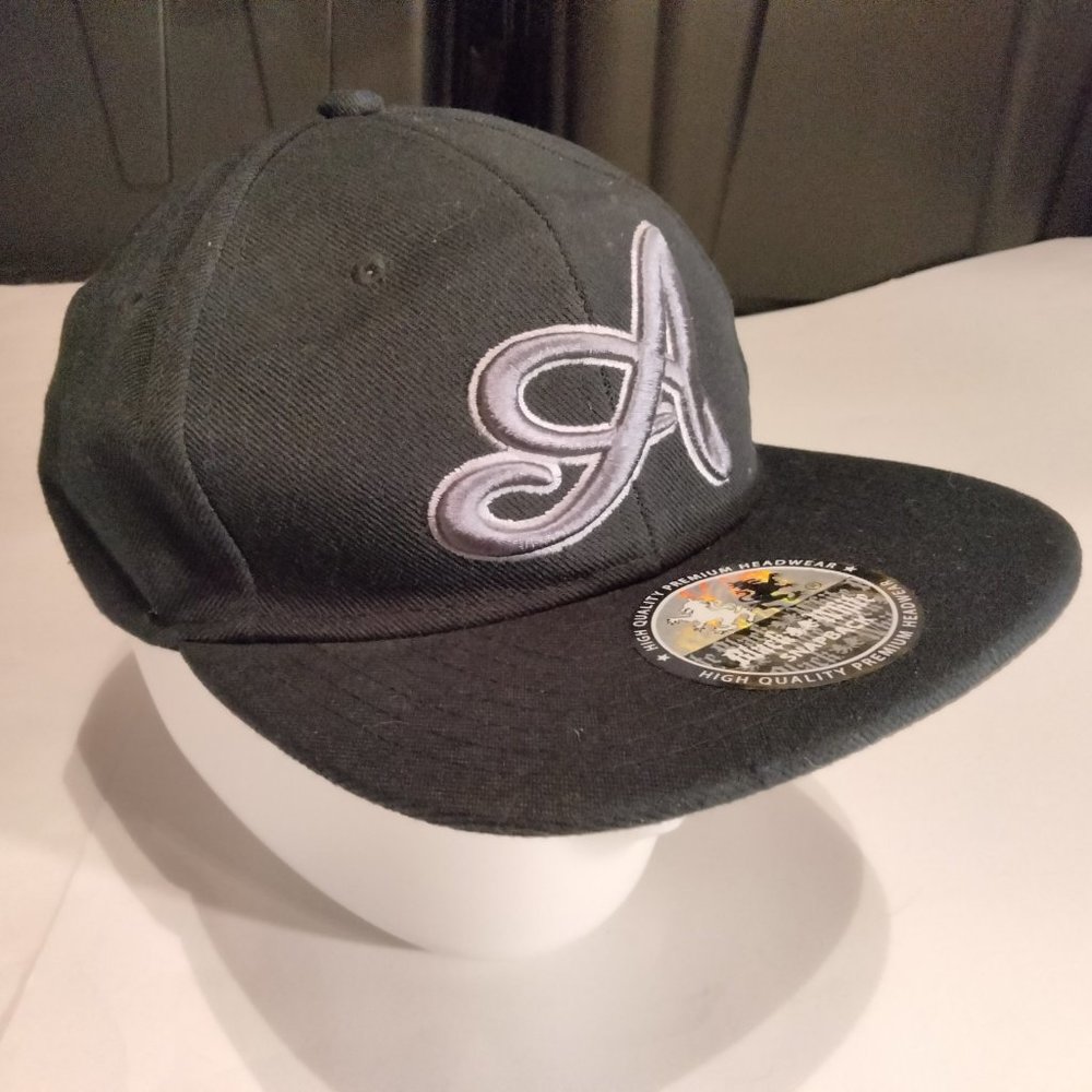 Black White Brand Graphic Script A Adjustable Ball Cap Hat